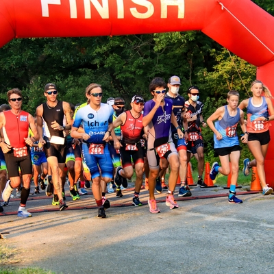 Racers toe the line at the start line during the 2019 Chris Brown Duathlon at Mohawk Park