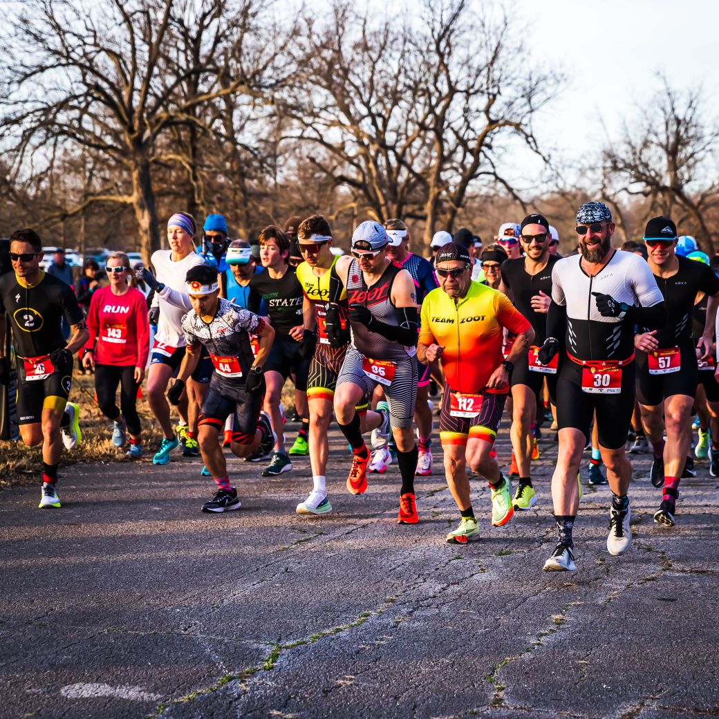 Racers toe the line at the start line during the 2022 Chris Brown Duathlon at Mohawk Park