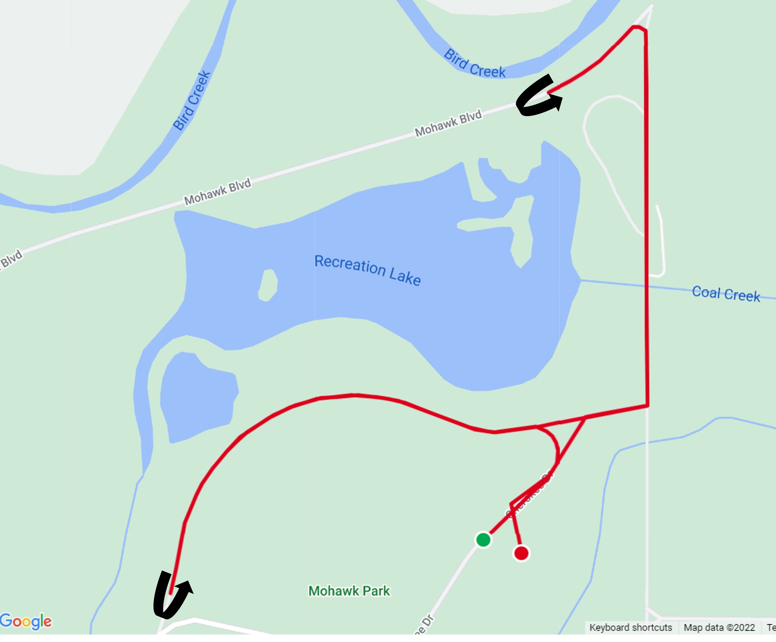 Map of Chris Brown Duathlon run route inside Mohawk Park