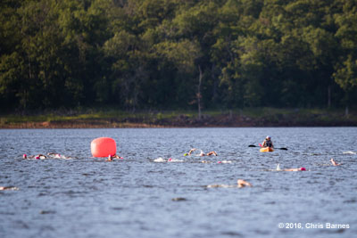 Open water swim at the 2016 Tulsa Triathlon at Birch Lake near Barnsdall, Oklahoma